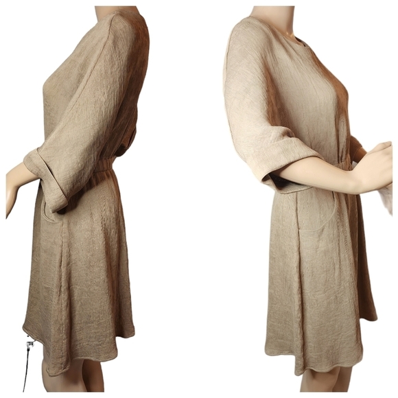 Flawless tan dress with pockets. Stretch waist. 3/4 sleeve. Crinkle fabric. M - Picture 4 of 15